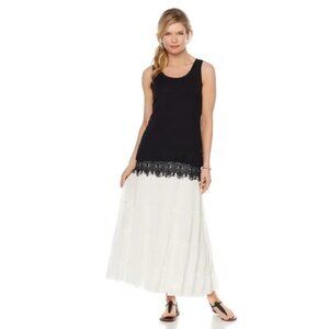 Daisy Fuentes BLACK Jersey Knit w/Chiffon Crochet & Eyelash Trim Tank Top Sm NWT